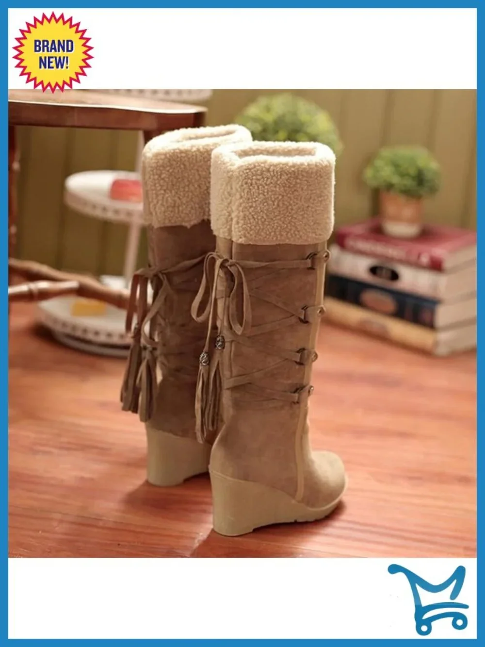 Women's Faux Fur Lined Wedge Over-the-Knee Snow Boots Non-slip
